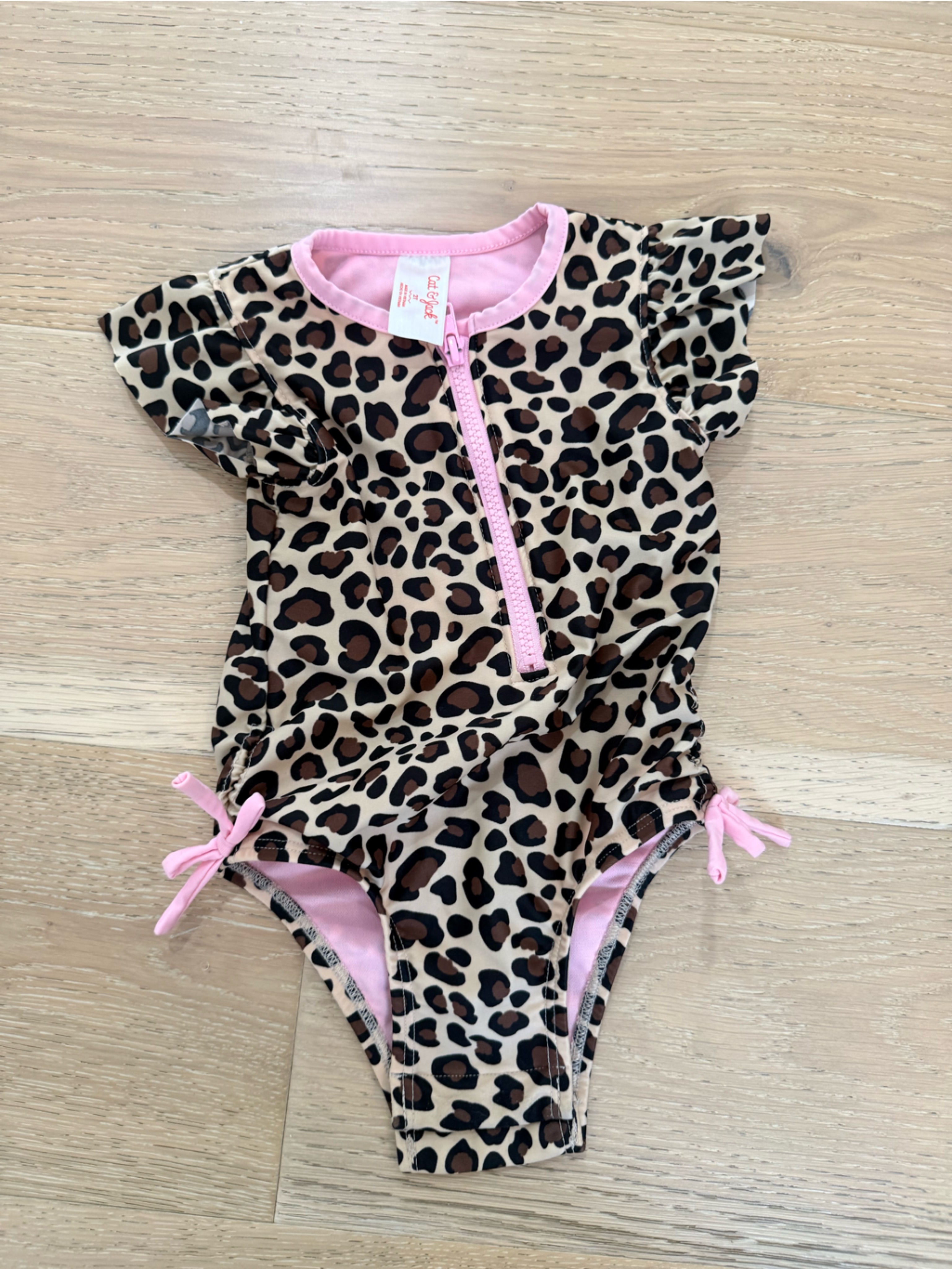 Cat & Jack Leopard Print One-Piece Swimsuit With Pink Trim